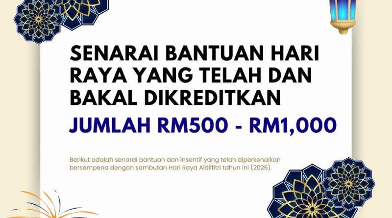 Senarai Bantuan Hari Raya Yang Telah dan Bakal Dikreditkan: Jumlah RM500 – RM1,000 Senarai Bantuan Hari Raya