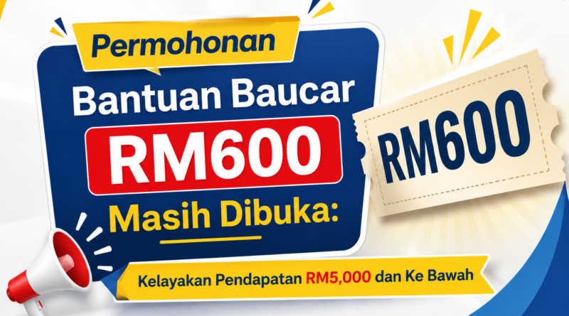 Permohonan Bantuan Baucar RM600 Masih Dibuka: Kelayakan Pendapatan RM5,000 dan Ke Bawah Bantuan Baucar