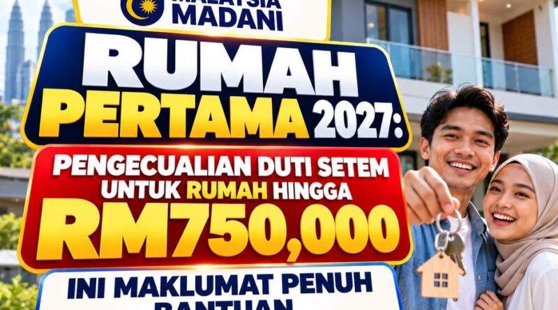 RUMAH PERTAMA 2027: PENGECUALIAN DUTI SETEM UNTUK RUMAH HINGGA RM750,000, INI MAKLUMAT PENUH BANTUAN RUMAH PERTAMA 2027: PENGECUALIAN DUTI SETEM UNTUK RUMAH HINGGA RM750,000, INI MAKLUMAT PENUH BANTUAN